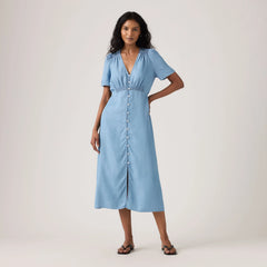 Paola Short-Sleeve Midi Dress - Take It Again - Medium Wash