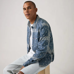 Classic Western Standard Fit Shirt - Azad Paisley Ensign Blue Poplin - Blue
