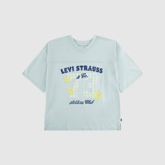 Short Sleeve Oversized Football Knit Top Big Girls 7-16 - Pale Blue