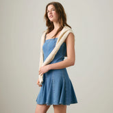 Denim Godet Mini Lightweight Dress - Godet All Day - Medium Wash