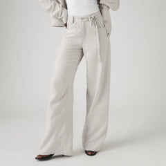 XL Baggy Straight Linen Blend Women's Pants - Crystal Gray - Grey