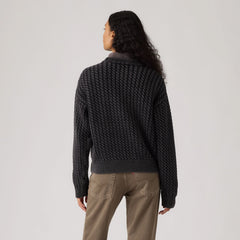 Leilah Cable Crewneck Sweater - Washed Anthracite Ni - Black