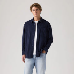 Loose Button-Up Corduroy Shirt - Navy Blazer - Blue