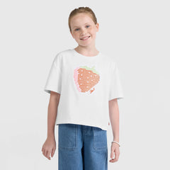 Short Sleeve Strawberry Graphic Tee Big Girls 7-16 - Bright White