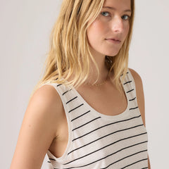 Lori Linen Scoop Tank Top - Donna Stripe Egret - White
