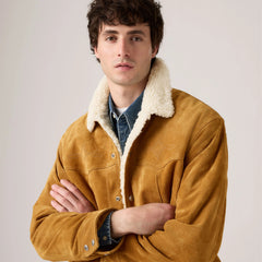 Western Suede Sherpa Trucker Jacket - Evening Sun - Brown