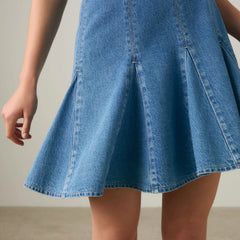 Denim Godet Mini Lightweight Dress - Godet All Day - Medium Wash