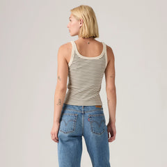 Essential Ribbed Tank Top - May Stripe Seedpearl - White