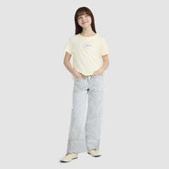 Short Sleeve Daisy Side Tie Knit Top Big Girls 7-16 - French Vanilla - White
