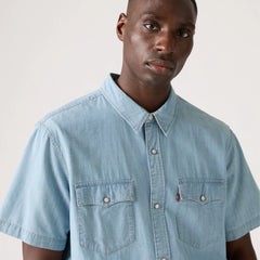 Short Sleeve Relaxed Fit Western Shirt - New Hyde Chambray - Blue