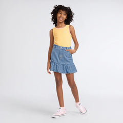 Denim Flounce Skort Big Girls 7-16 - Reach For The Stars - Medium Wash