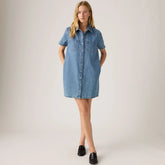 Louisa Short-Sleeve Denim Midi Dress - Pretty Penny Lane - Medium Wash