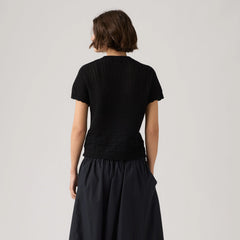 Isabelle Crochet Short Sleeve Sweater - Anthracite Night - Black