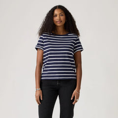 Julie Slub Short-Sleeve Tee - Saint Stripe Peacoat - Blue