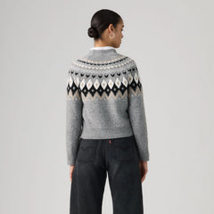 Lou Fairisle Crew - Heather Gray - White