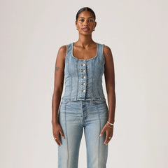 Sculpted Sleeveless Top - What Now Top - Medium Wash