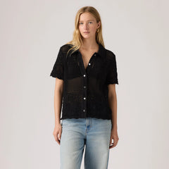 Susanna Floral Crochet Shirt - Anthracite Night - Black