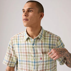 Short-Sleeve Sunset One Pocket Cotton Linen Shirt