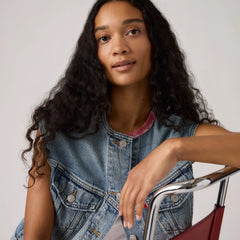 90s Shrunken Collarless Vest - Melody'S Muse Vest - Medium Wash