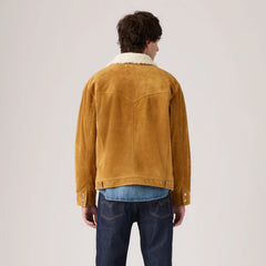 Western Suede Sherpa Trucker Jacket - Evening Sun - Brown