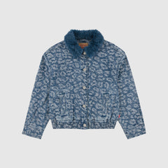 Oversized Fur Collared Trucker Big Girls 7-16 - Blazing Blue - Dark Wash