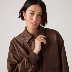 Genuine Leather Kennedy Dad Jacket - Vintage Brown - Brown
