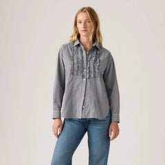 Harlie Novelty Ruffle Boyfriend Shirt - Ceicil Micro Check - Black