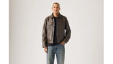 Faux Leather Trucker Jacket - Brown