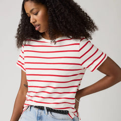 Julie Slub Short-Sleeve Tee - Saint Stripe Egret U - Red