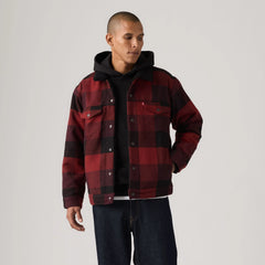 Relaxed Fit Sherpa Plaid Trucker Jacket - Laredo Plaid Decadent Chocolate - Brown