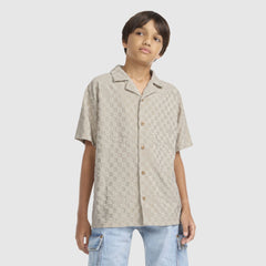 Knit Camp Shirt Big Boys 8-20 - Pumice Stone - Brown