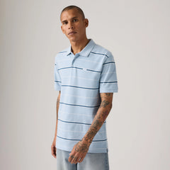 Levi's Original Polo Shirt - Aren Stripe Soft Chambray Blue - Blue