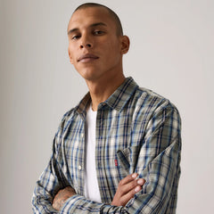 Sunset One Pocket Standard Fit Poplin Shirt - Jenil Plaid Dress Blues Poplin - Multi-Color
