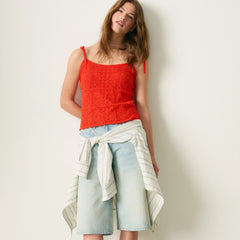 Abbey Tie-Shoulder Sweater Tank Top - Signal Red - Red
