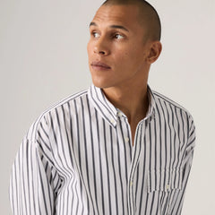 Long-Sleeve Zandt Boxy Shirt - Riku Stripe Dark Phantom - White