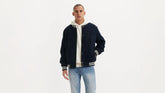 Faux Suede Varsity Jacket - Navy - Blue