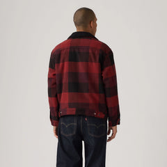 Relaxed Fit Sherpa Plaid Trucker Jacket - Laredo Plaid Decadent Chocolate - Brown