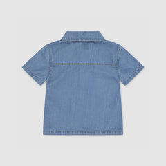 Short Sleeve Denim Top Little Girls 4-6x - Blue Wave Light - Blue