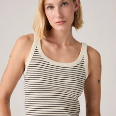 Essential Ribbed Tank Top - May Stripe Seedpearl - White