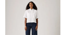 Harlie Short-Sleeve Cropped Button Down Shirt - Bright White - White
