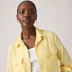 Elaine Utility Linen Button Up Shirt - French Vanilla - Yellow