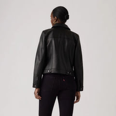 Faux Leather Trucker Jacket - Black Gold - Black