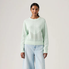 Gaelle Long-Sleeve Crochet Pullover - Pale Blue - Blue