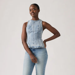 Leighton Peplum Top - In The Dust Stone - Medium Wash