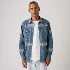 Classic Western Standard Fit Shirt - Azad Paisley Ensign Blue Poplin - Blue