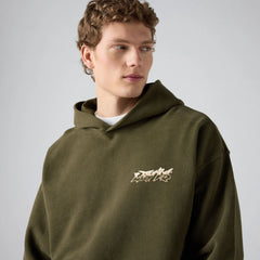 Two Horse Boxy Grunge Wash Hoodie Sweatshirt - Original Copper Rive - Brown