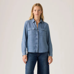Elaine Utility Button Up Shirt - Chill Girl - Medium Wash