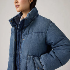 Western Bubble Shortie Puffer Jacket - City Worn - Dark Wash