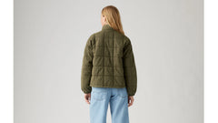 Box Quilted Relaxed Cotton Jacket - Olive Night - Green
