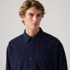 Loose Button-Up Corduroy Shirt - Navy Blazer - Blue